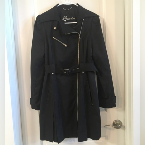 Guess Jackets & Blazers - Guess Black Trench Coat with Wide Lapel and Belt